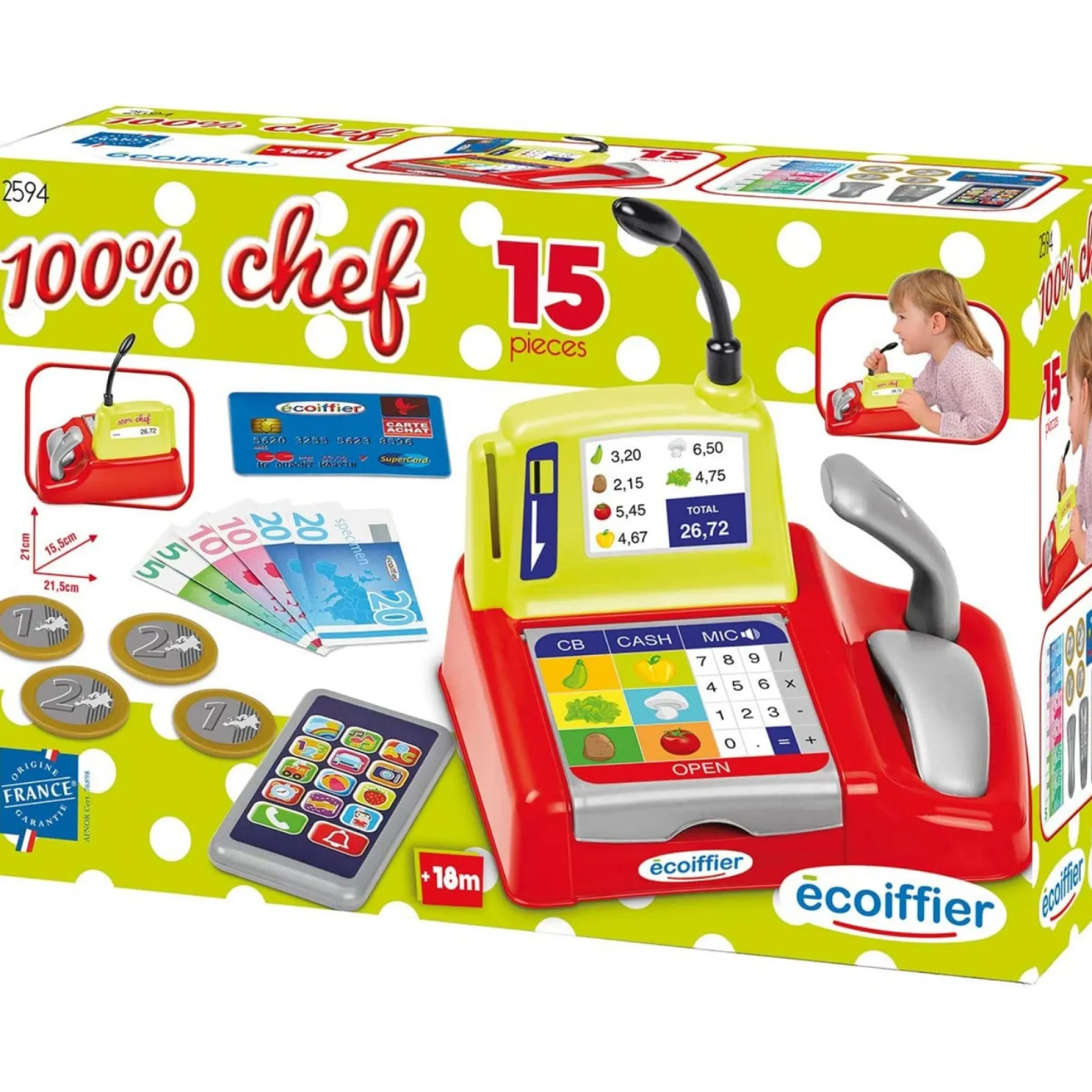 Winkelspeelgoed|Meisjes>Écoiffier 100% Chef kassa met scanner en smartphone
