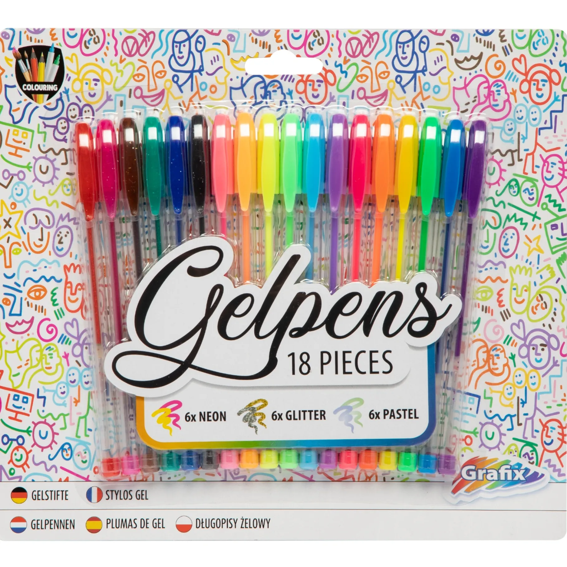 Schrijfwaren|Meisjes>Grafix 18 Gel Pennen (Neon Glitter Pastel)
