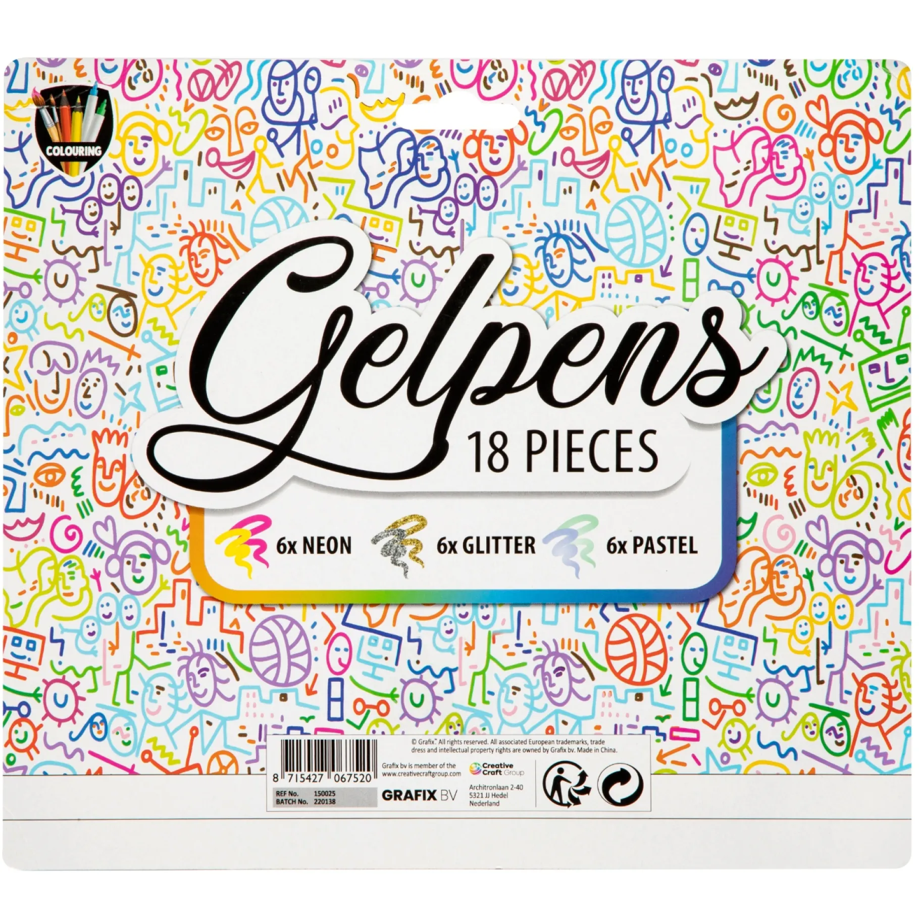 Schrijfwaren|Meisjes>Grafix 18 Gel Pennen (Neon Glitter Pastel)