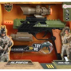 Jongens|Blasters> Alfafox Militair pistool met demper en zaklamp en  licht en geluid