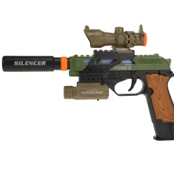 Jongens|Blasters> Alfafox Militair pistool met demper en zaklamp en  licht en geluid