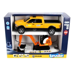 Auto's|Jongens>Bruder Auto Ram 2500 Power Wagen Rental Service met aanhangwagen en minibagger