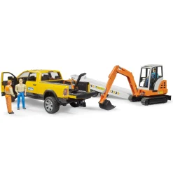 Auto's|Jongens></noscript>Bruder Auto Ram 2500 Power Wagen Rental Service met aanhangwagen en minibagger