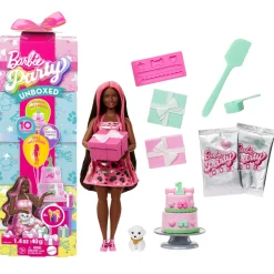 Meisjes|Tienerpoppen> Barbie Party unboxed 2/1 pop met knalroze jurk