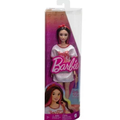 Meisjes|Tienerpoppen> Barbie pop fashionista witte jurk donker haar