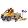 Voertuigen|Jongens>Bruder Mercedes-Benz Sprinter Wegenbouw met Figuur en Accessoires + Licht en Geluid