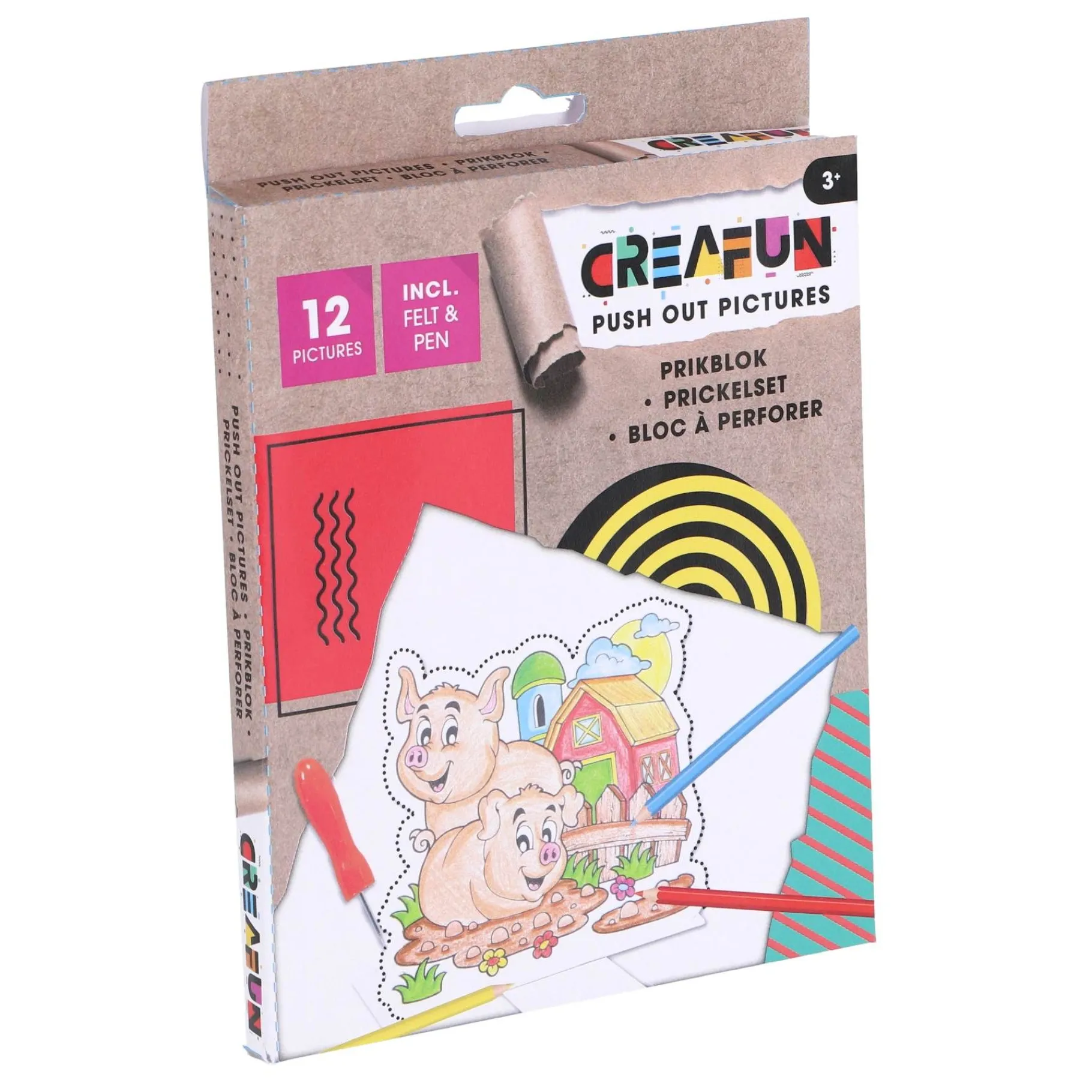 Knutselsets>Creafun prikblok met prikpen en 12 sjablonen boerderij