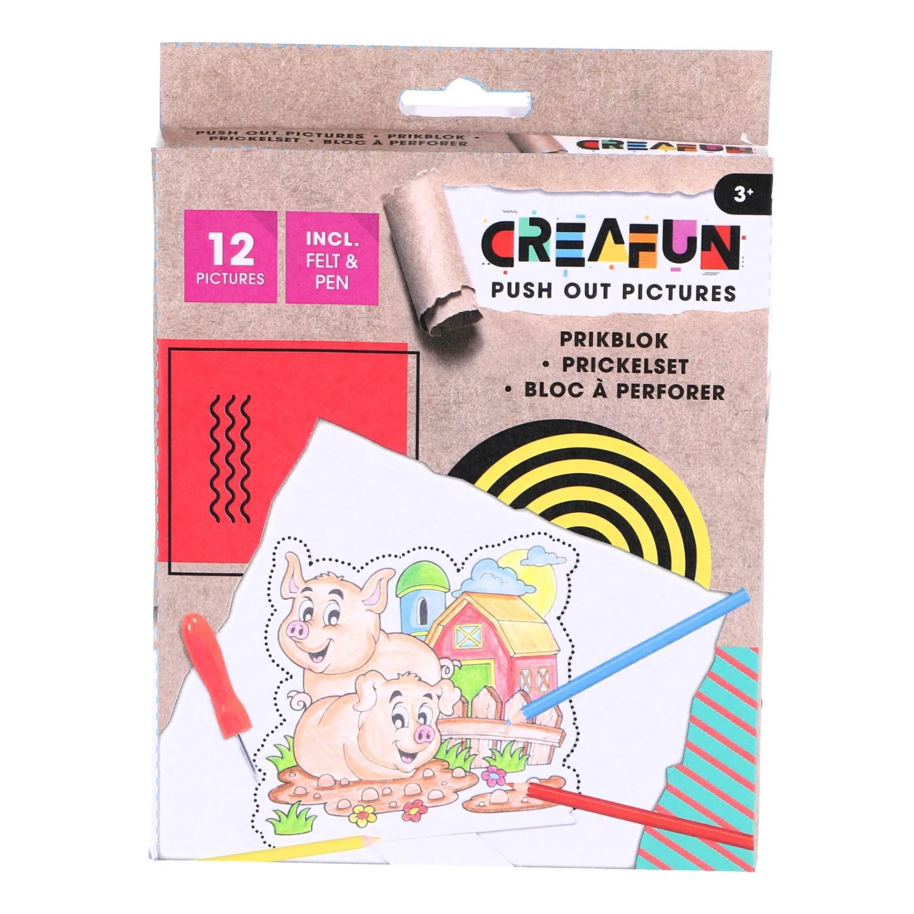 Knutselsets>Creafun prikblok met prikpen en 12 sjablonen boerderij