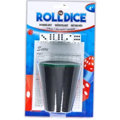 Dobbelspellen> Dobbelset Spel Compleet met 5 Dobbelstenen Dobbelbeker en Scoreblok op Blister