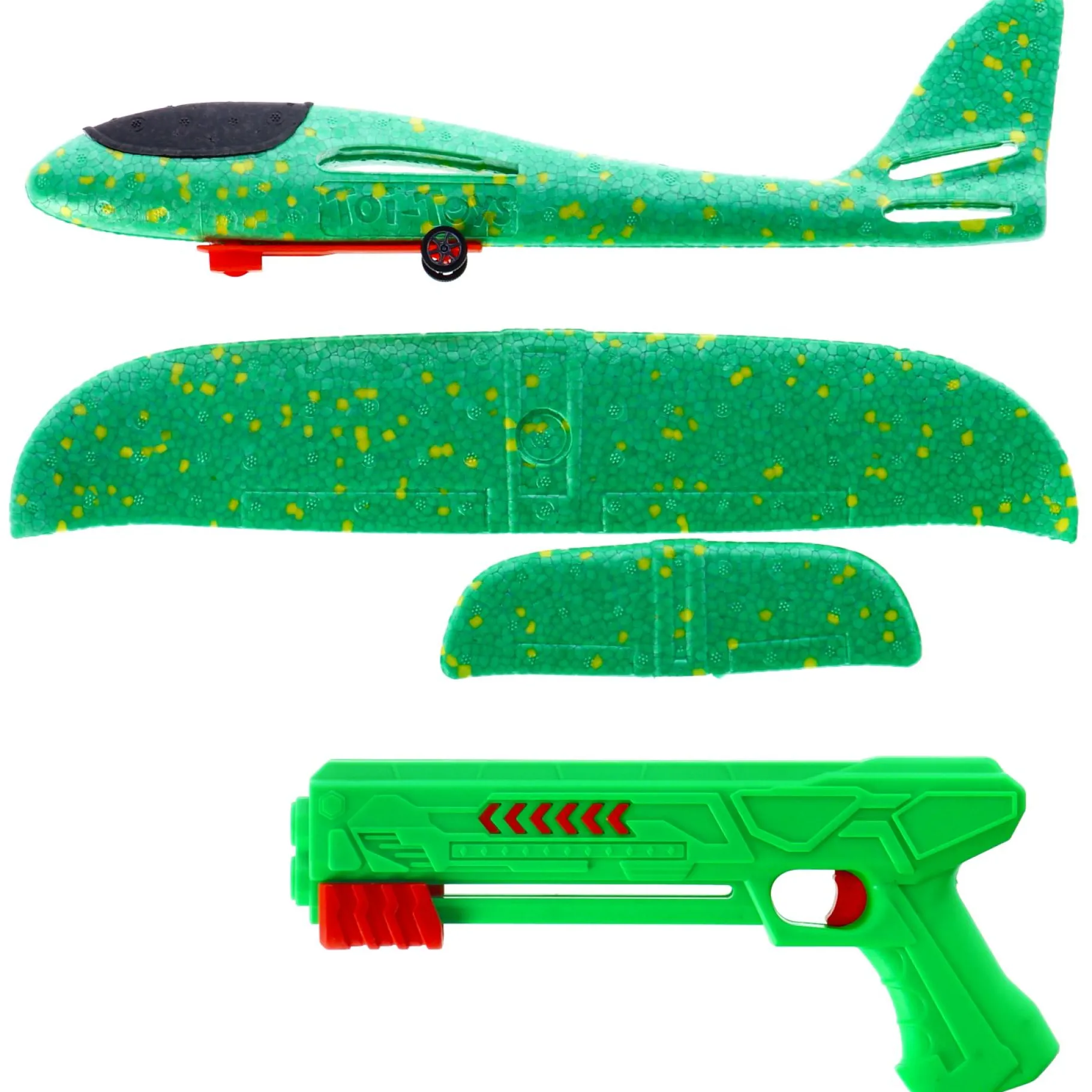 Voertuigen|Jongens> Foam vliegtuig met afschietpistool 4 assorti