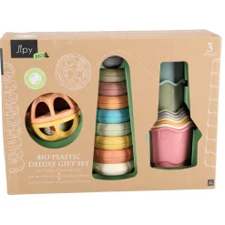 Badspeelgoed>Jipy bioplastic Deluxe Giftset stapeltoren bad  stapelbekertjes en speel ratelbal 3 delig