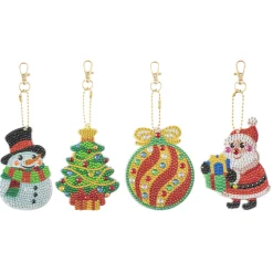 Diamond Painting> Kerst diamond painting sleutelhanger 4 assorti