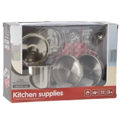 Speelsets|Jongens> Keukenspeelset roestvrij staal 9 delig