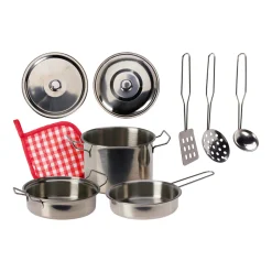 Speelsets|Jongens> Keukenspeelset roestvrij staal 9 delig