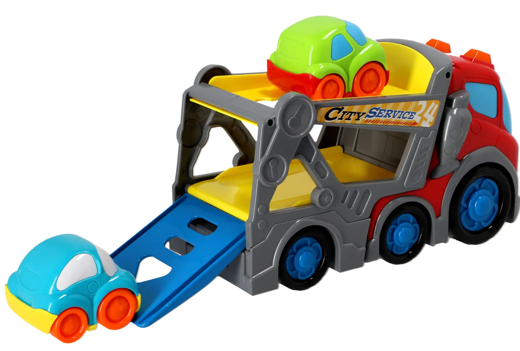 Voertuigen|Baby Voertuigen> KiddyGo auto transporter 31 cm met licht en geluid