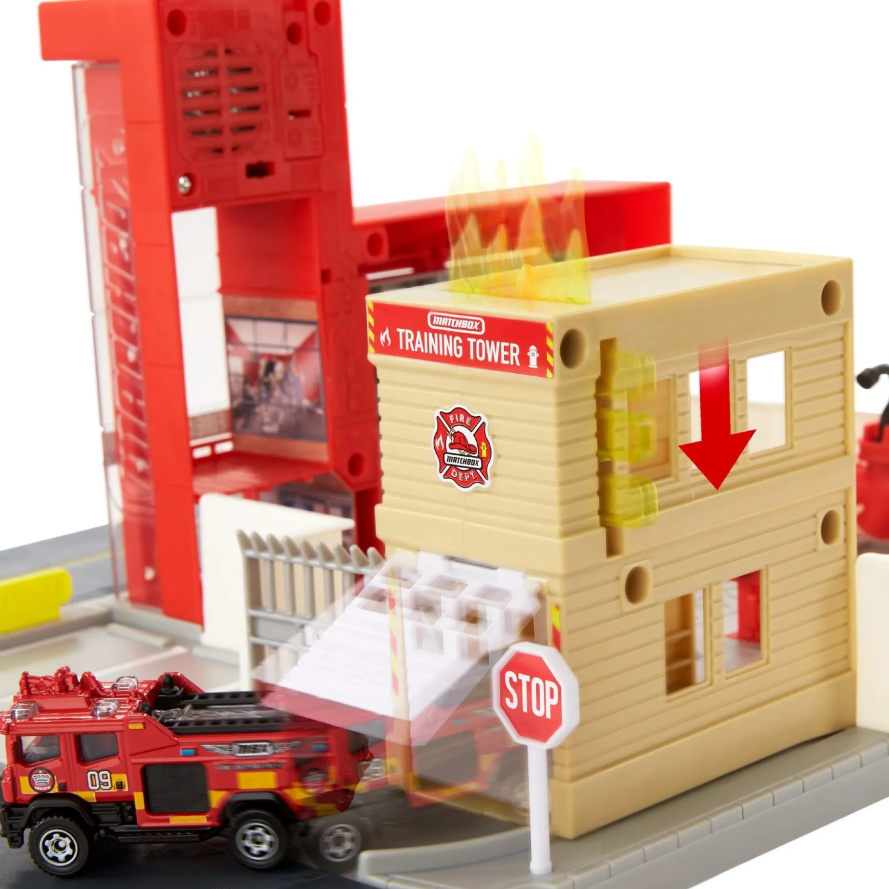 Auto's|Jongens>Mattel Matchbox Action Drivers Fire Station Rescue Playset O/S (Sounds Only)