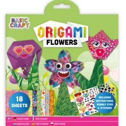 Knutselen> Origami set bloemen/dieren 18st+stickers