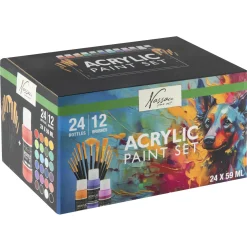 Verven / Schilderen> Plakkaatverf acrylic set compleet 24x59ml+12  kwasten