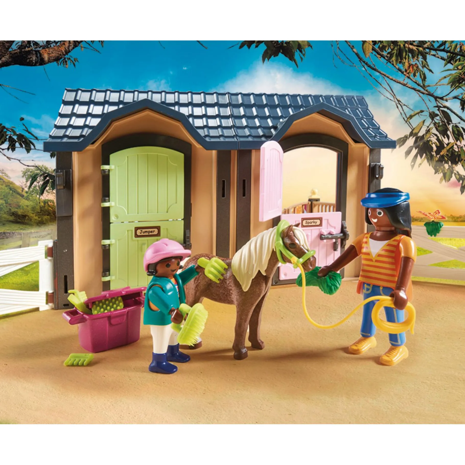 Jongens|Bouwstenen>Playmobil 70995 PROMO Rijlessen Met Paardenboxen