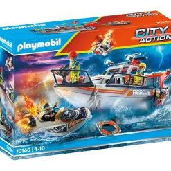 Jongens|Bouwstenen>Playmobil 70140 Redding Op Zee: Brandbestrijdings missie Met Reddingscruiser