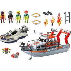 Jongens|Bouwstenen>Playmobil 70140 Redding Op Zee: Brandbestrijdings missie Met Reddingscruiser