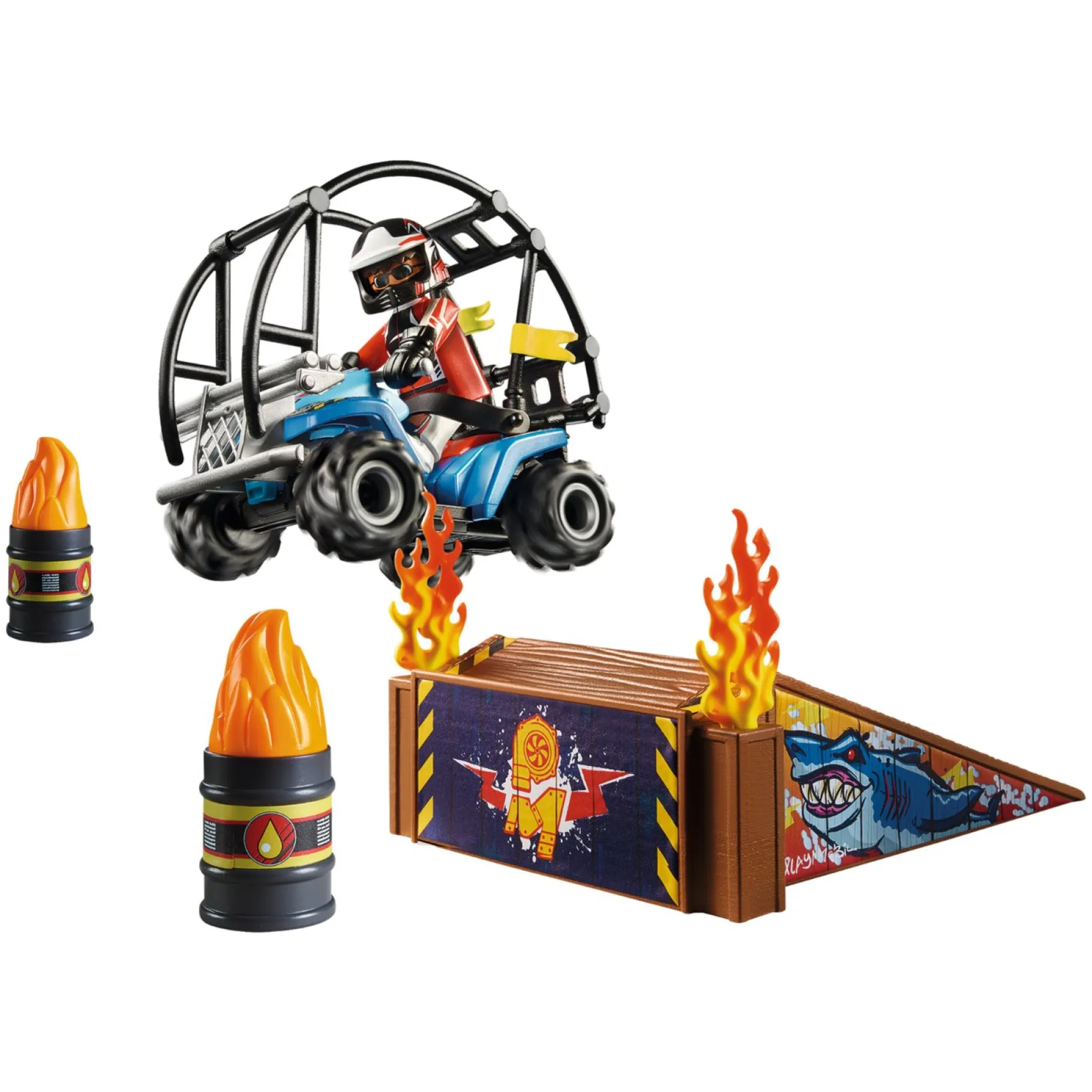 Jongens|Bouwstenen>Playmobil 70820 Starterpack Stuntshow Quad Met Vuurhelling