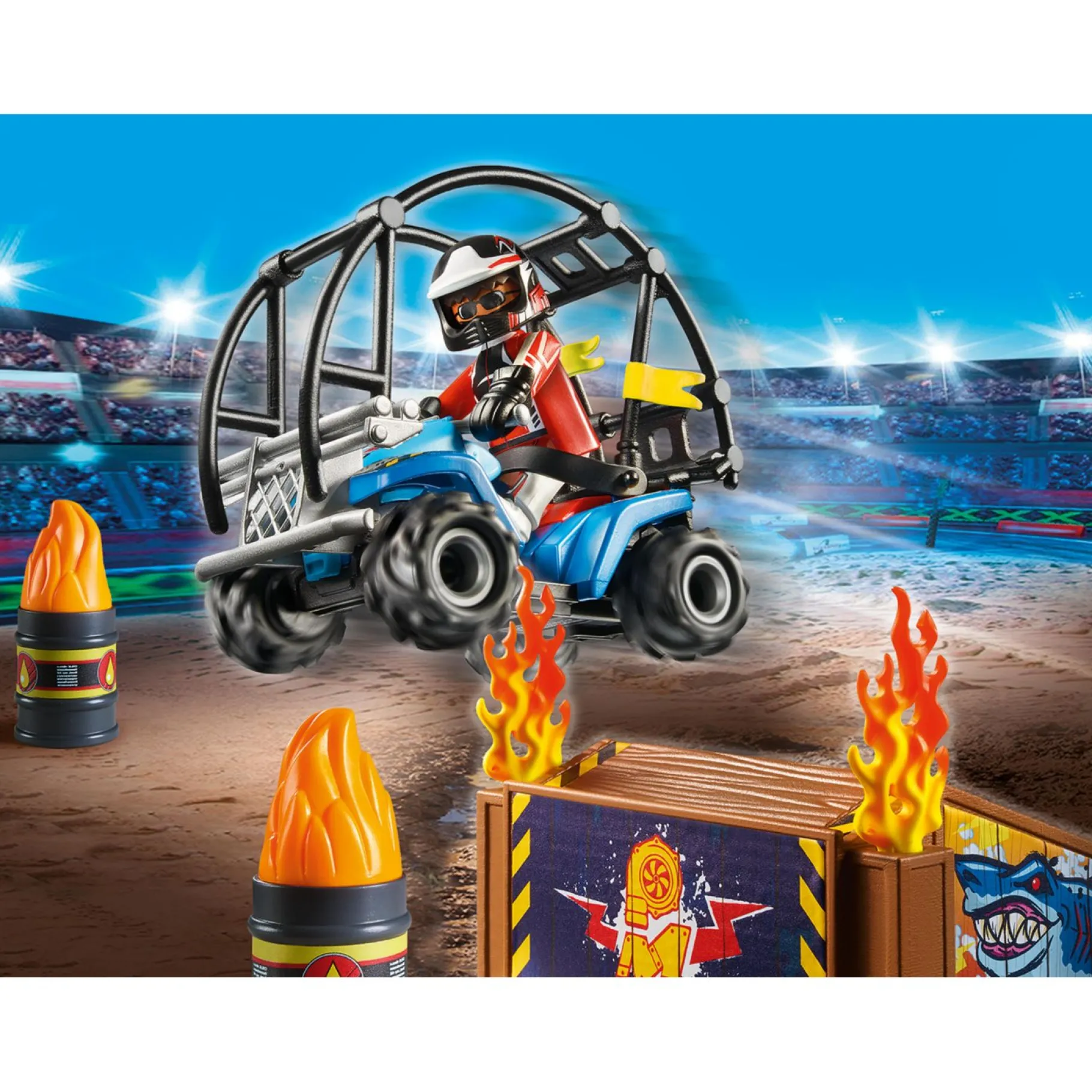 Jongens|Bouwstenen>Playmobil 70820 Starterpack Stuntshow Quad Met Vuurhelling