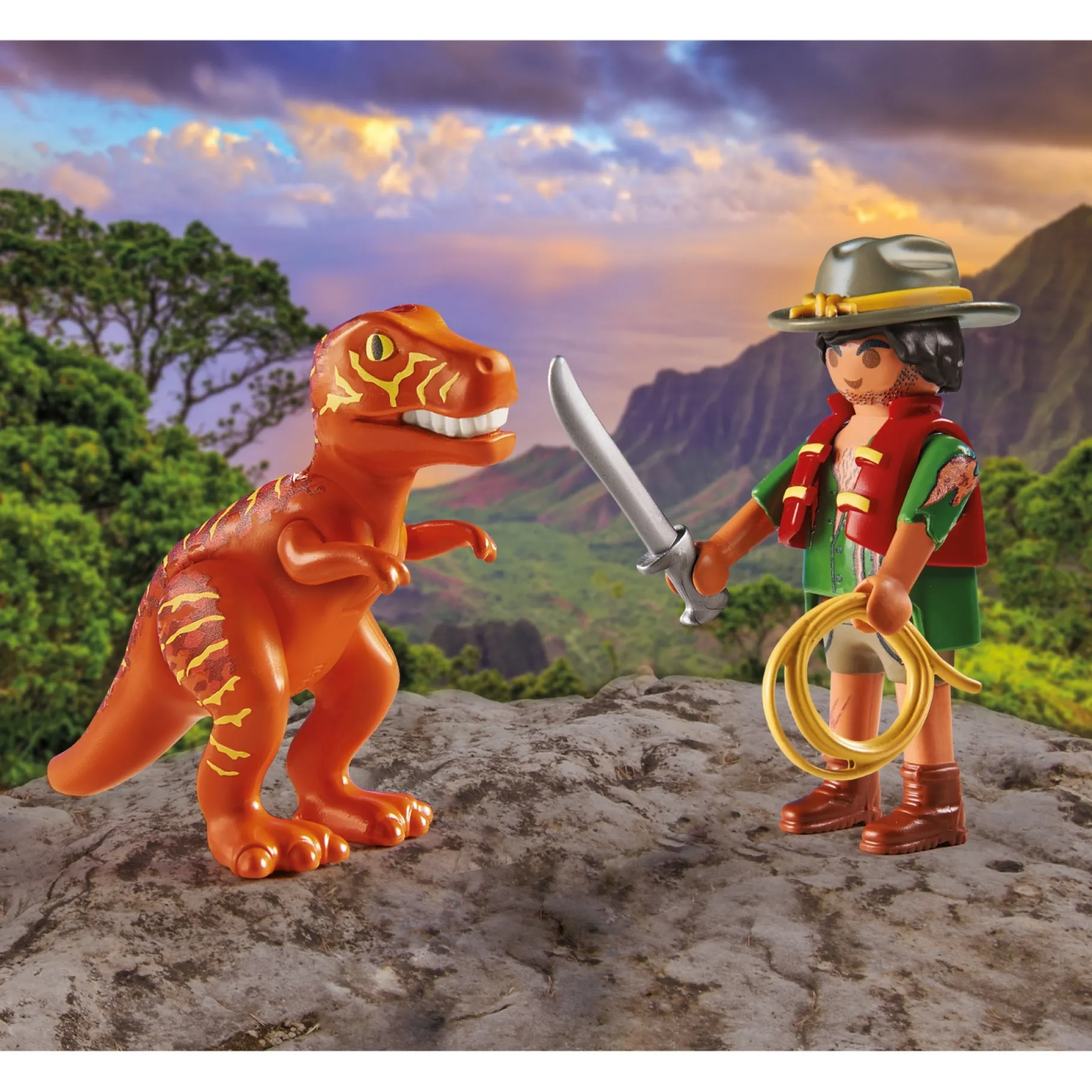Jongens|Bouwstenen>Playmobil Duo 71206 Avonturier met T-Rex