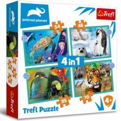 Legpuzzels>Trefl Puzzel 4 In 1 World Of Animals