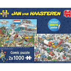 Legpuzzels>Jumbo Puzzel Jan Van Haasteren Verkeerschaos En Ter Land Ter Zee En In De Lucht 2x 1000 Stukjes
