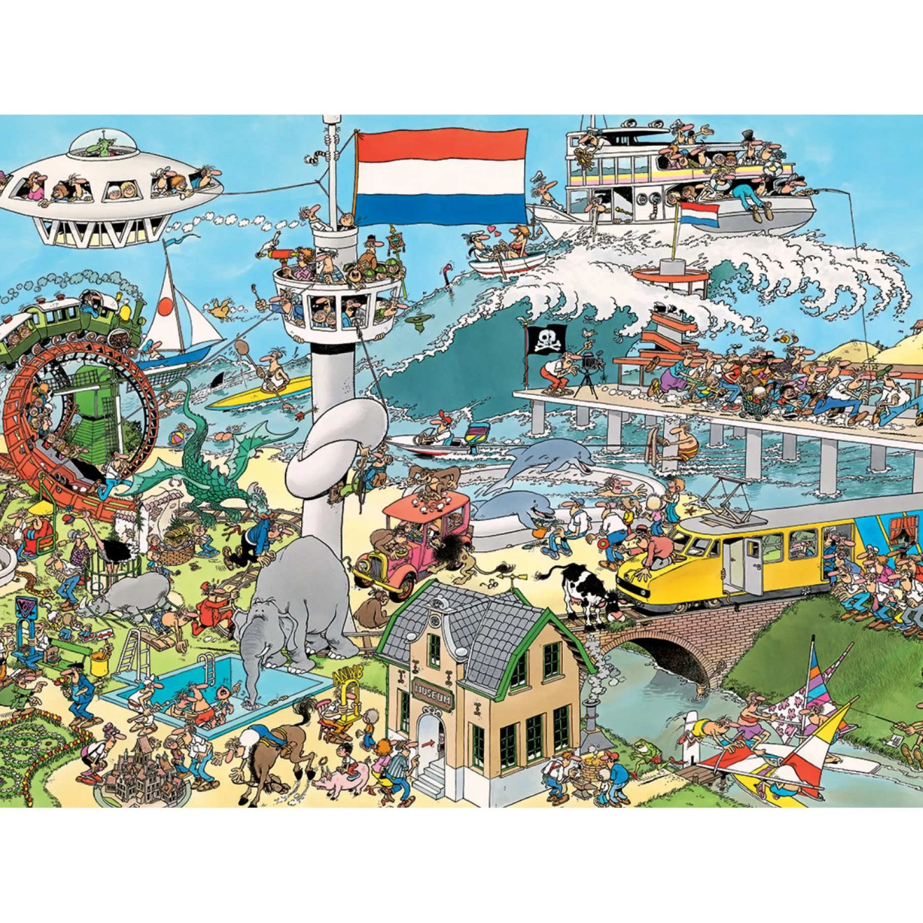 Legpuzzels>Jumbo Puzzel Jan Van Haasteren Verkeerschaos En Ter Land Ter Zee En In De Lucht 2x 1000 Stukjes