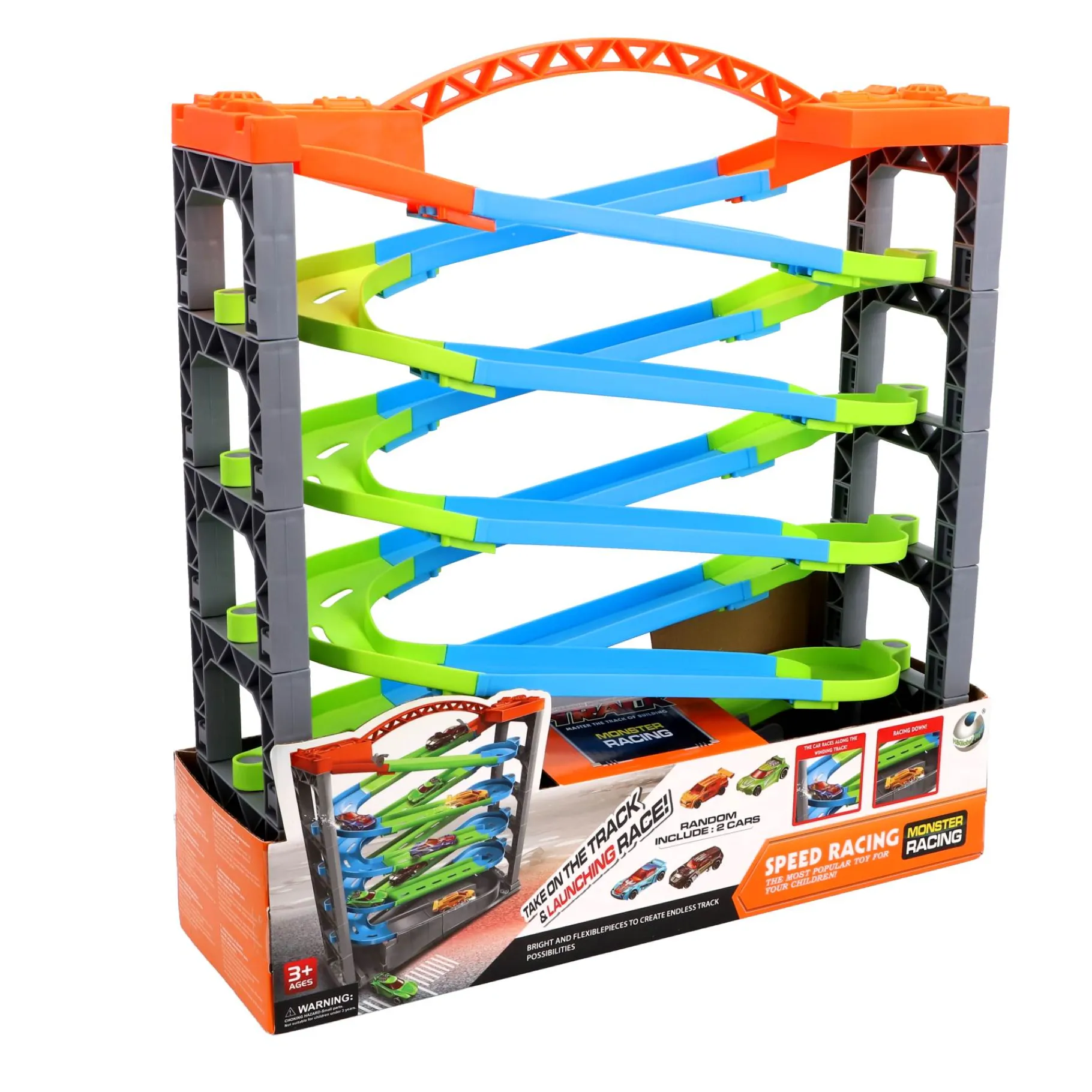 Racebanen|Jongens> Racebaan deluxe met 5 lagen en 2 auto's