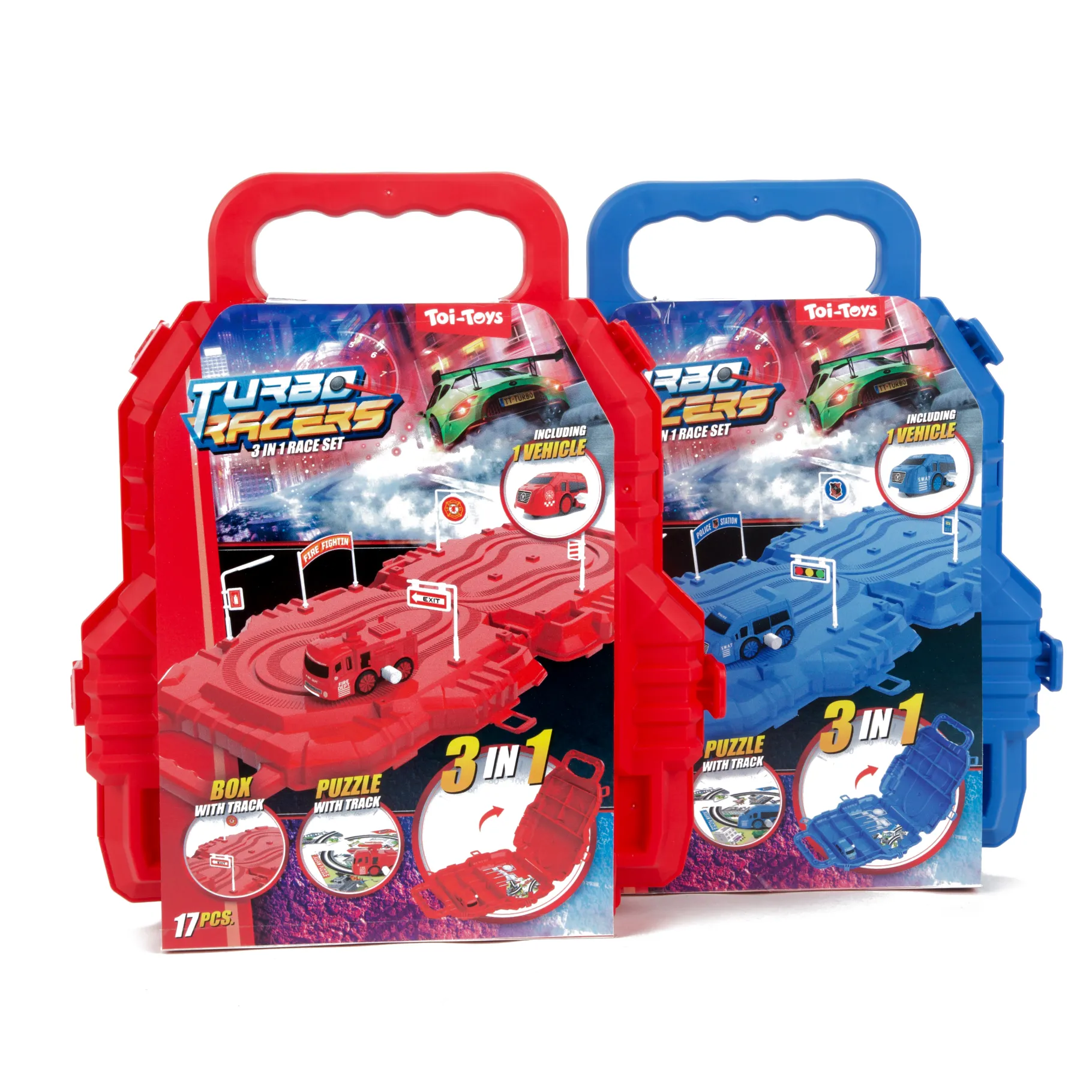 Auto's|Jongens> Raceset auto met baan en accessoires in koffer 2 assorti