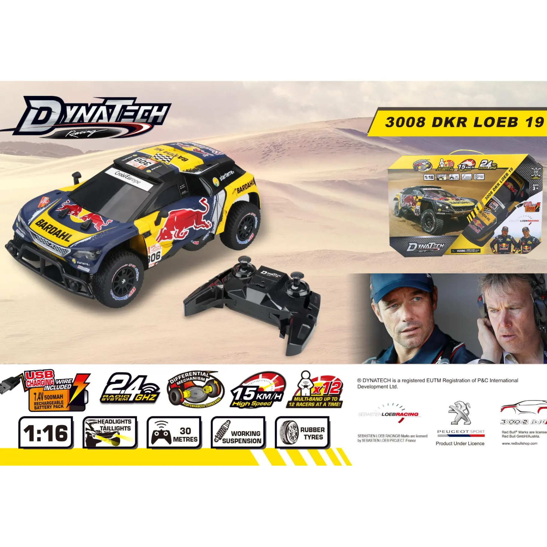 Radiografisch|Jongens>Dynatech Radiografisch bestuurbare auto peugeot 1:16 2.4g 3008 dkr loeb 19