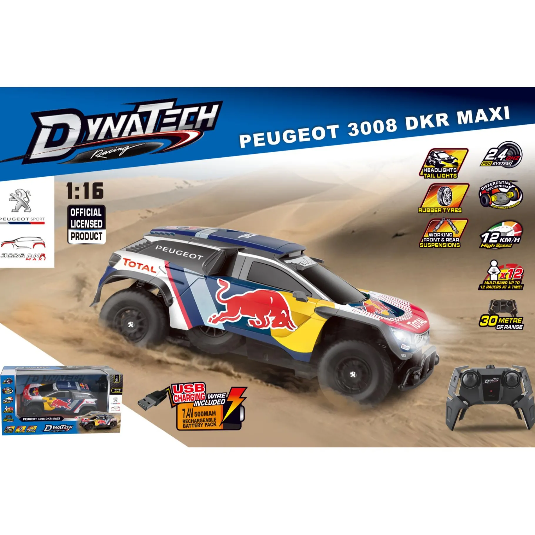 Radiografisch|Jongens>Dynatech Radiografisch bestuurbare auto peugeot 1:16 2.4g 3008 dkr maxi