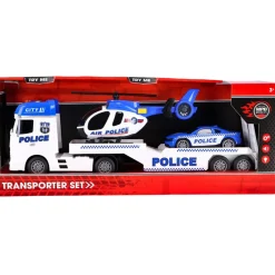 Auto's|Jongens>Rapid Wheels Autotransporter Politie met auto en Helicopter met licht en geluid en frictie