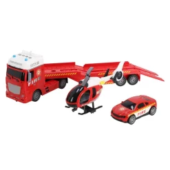 Auto's|Jongens>Rapid Wheels Autotransporter brandweer met auto en helikopter met licht en geluid en frictie