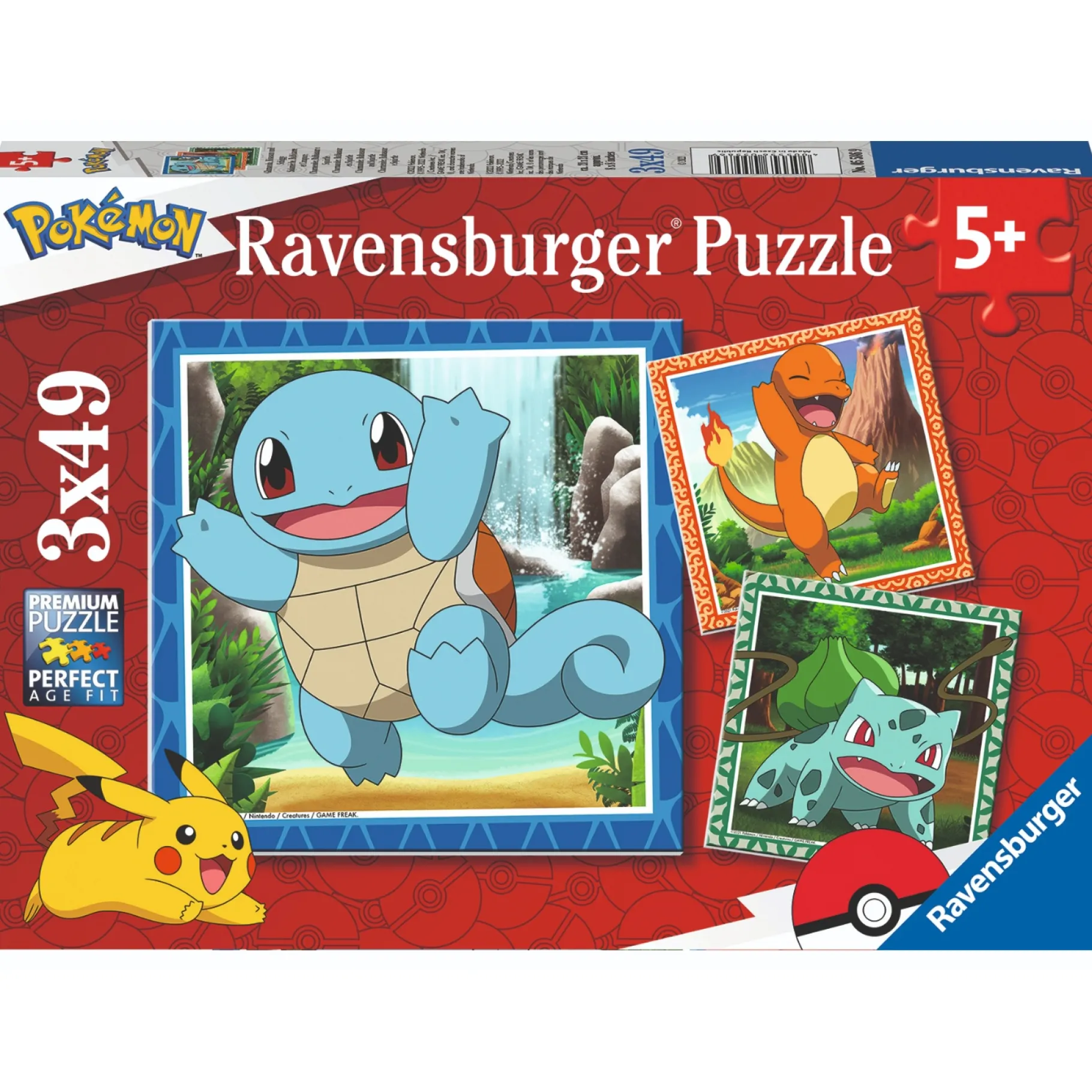 Legpuzzels>Ravensburger Pokémon Puzzel Charmander Squirtle Bulbasaur 3x49 Stukjes