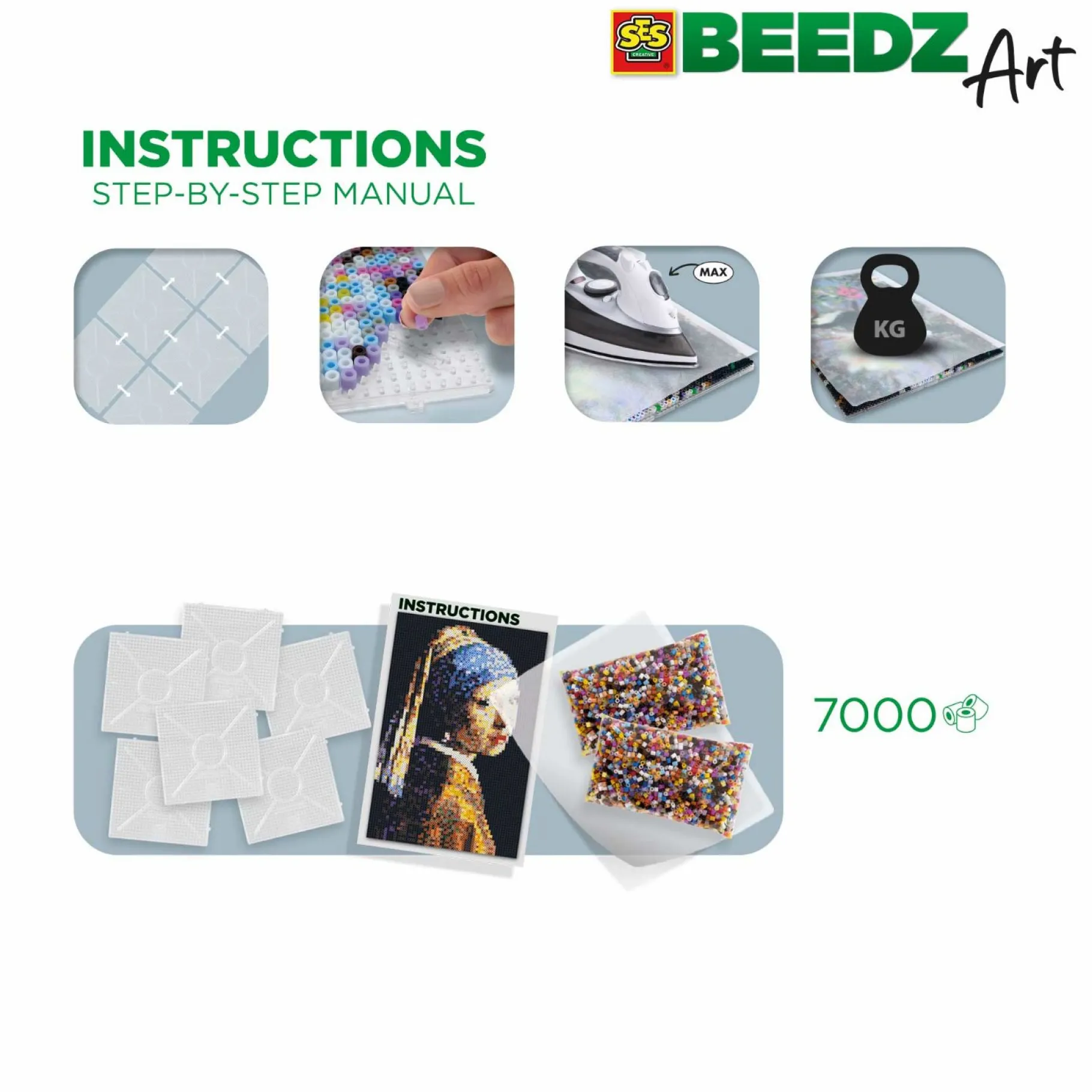 Strijkkralen>Ses BEEDZ ART: Strijkkralen Meisje Met De Parel