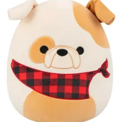 Overige> Squishmallows 30 cm Brock - white and tan bulldog w/plaid bandana