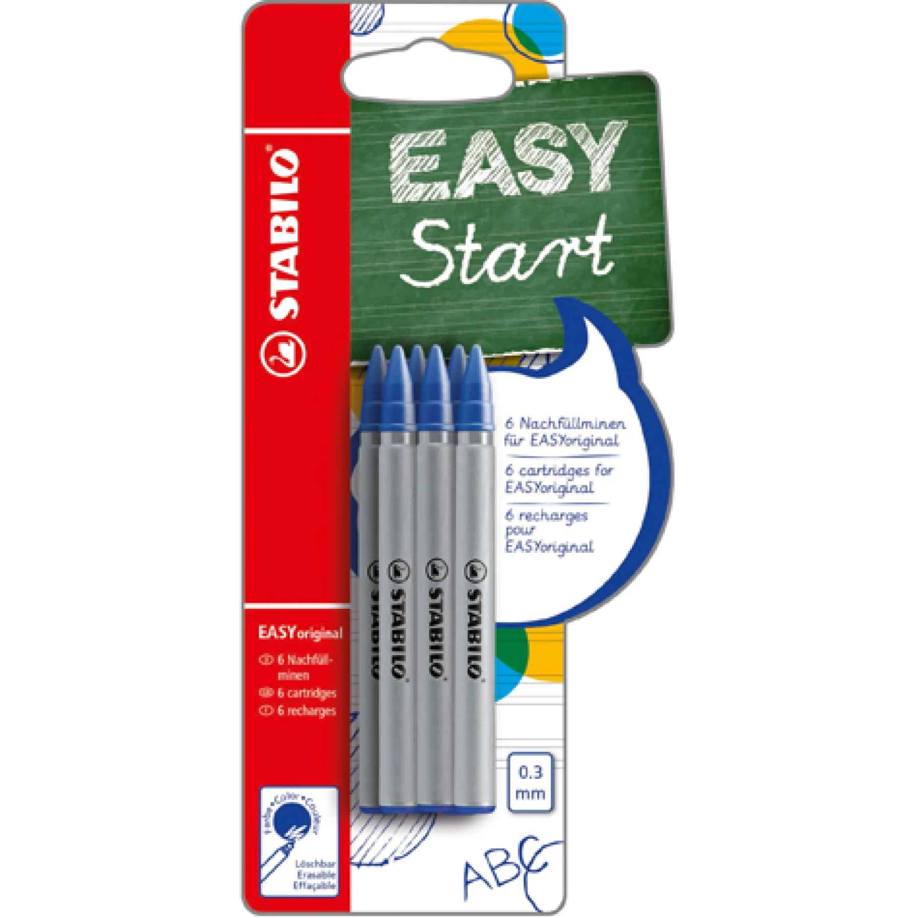 Meisjes|Schrijfwaren>Stabilo Easy Original Refill Blauw 6 Stuks