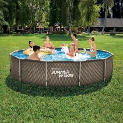 Zwemmen En Waterspeelgoed|Zwembaden></noscript>Summer Waves Zwembad Active Frame 366 X 76 cm Dark Double Rattan + filterpomp