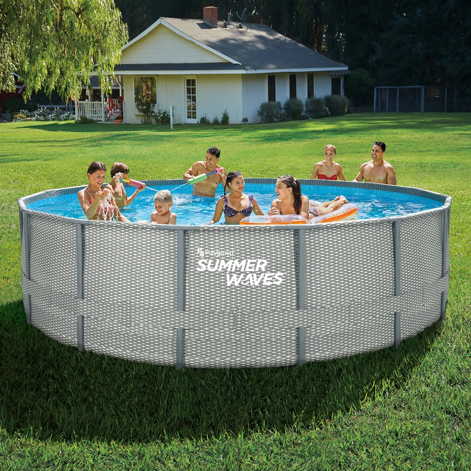 Zwemmen En Waterspeelgoed|Zwembaden>Summer Waves Zwembad Elite Frame 488 x 122 cm Natural Rattan + filterpomp