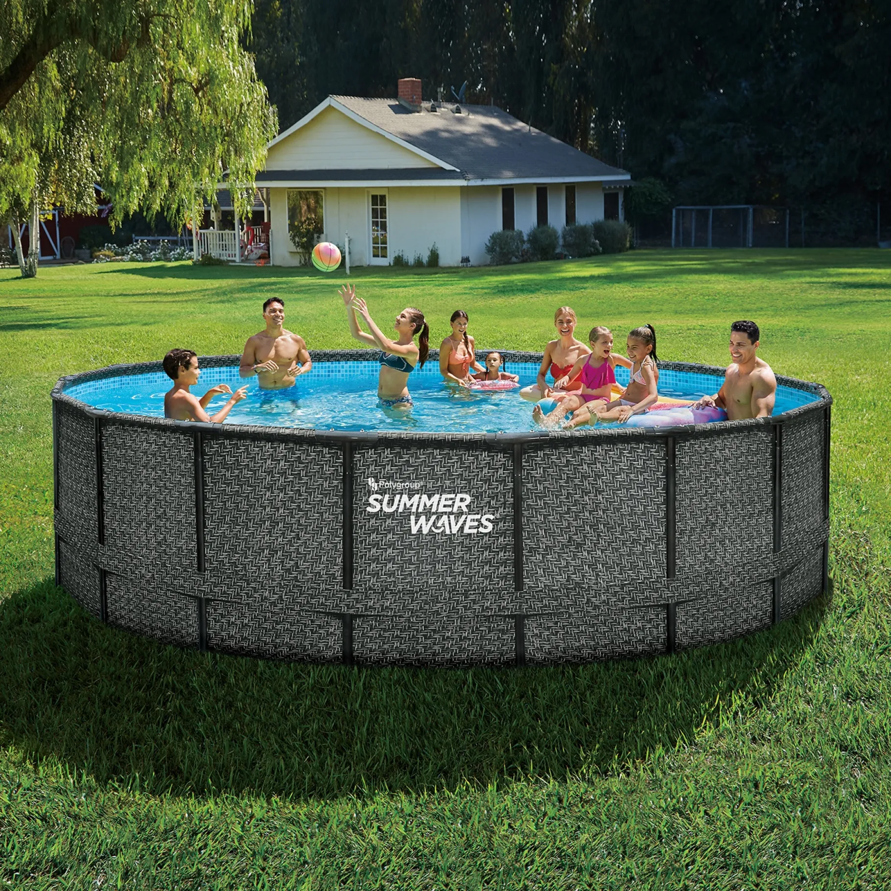 Zwemmen En Waterspeelgoed|Zwembaden>Summer Waves Zwembad Elite Frame 549 X 132 cm Dark Herringbone + zandfilterpomp