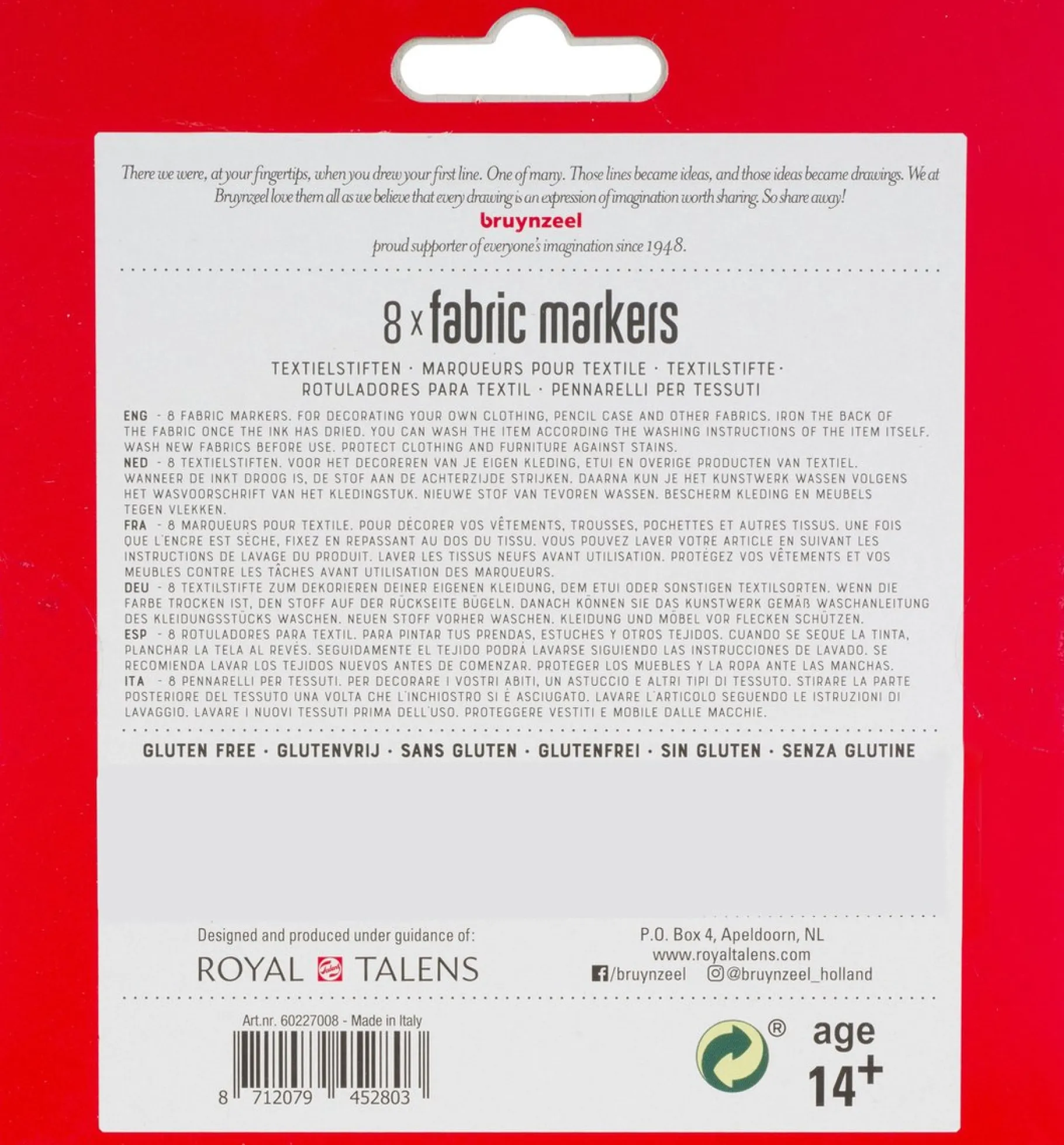 Tekenen / Kleuren>Bruynzeel Textiel Stiften 8 Stuks