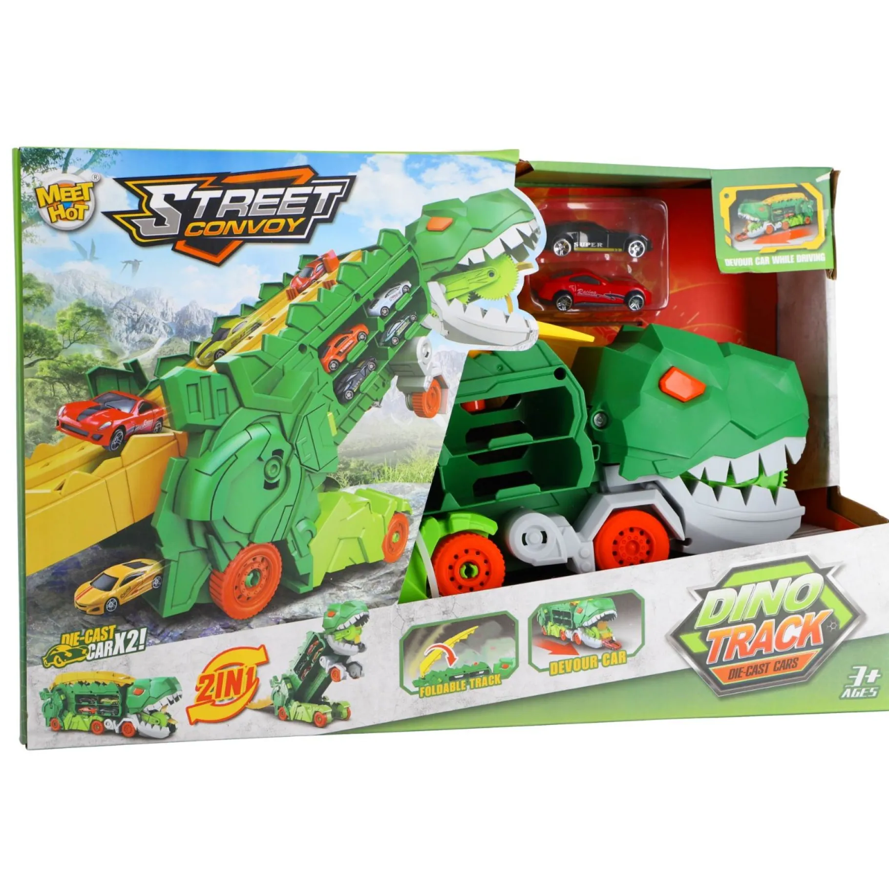 Jongens|Auto's> Transporter carrycase dino met 2 diecast auto's